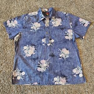 Liberty House of Hawaii Ono Shirt Men’s‎ L Blue Floral Hawaiian Aloha Casual